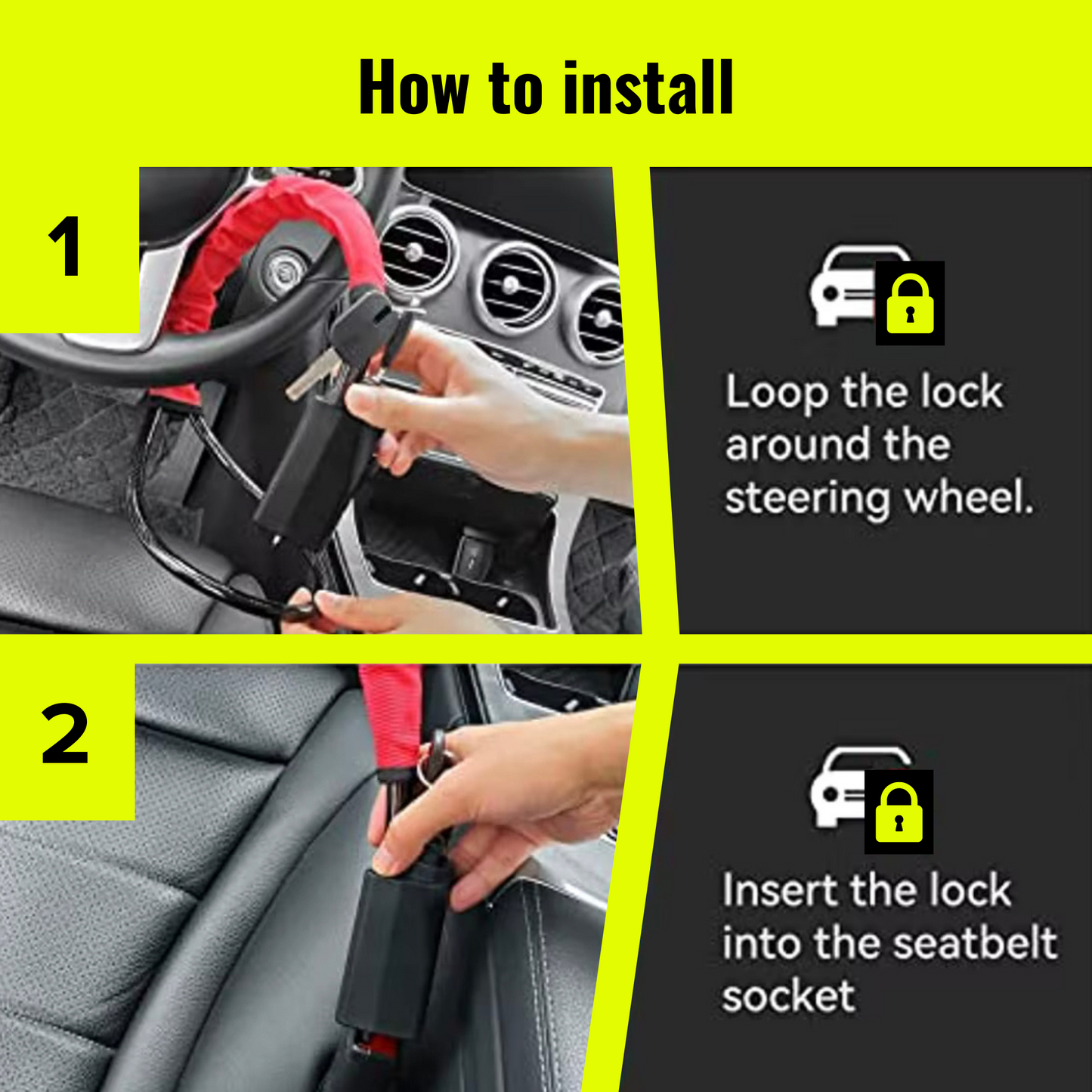 Car Shield Steering Wheel Cable Lock